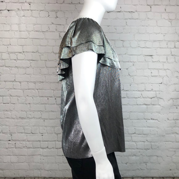 0X 3X Michael Kors Metallic Ruffle Top Plus Size - Picture 5 of 6
